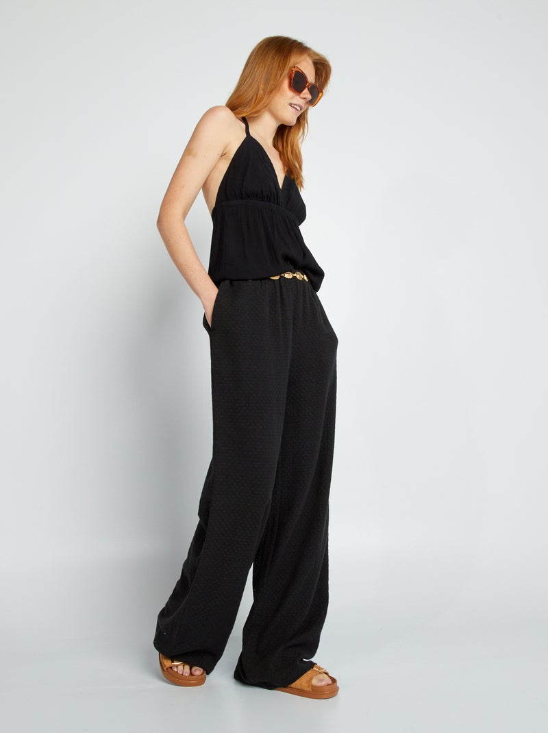 Pantalon large en tissu alvéolé noir - Kiabi