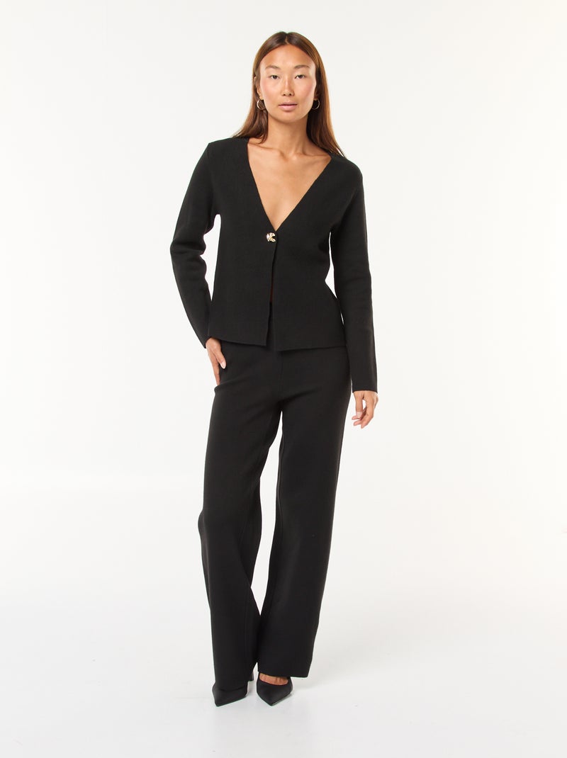Pantalon large en tricot ottoman Noir - Kiabi