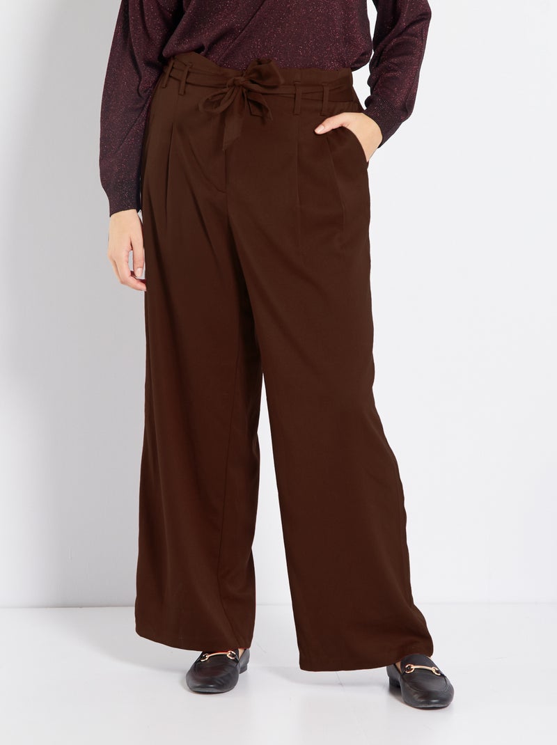 Pantalon large en twill Marron - Kiabi