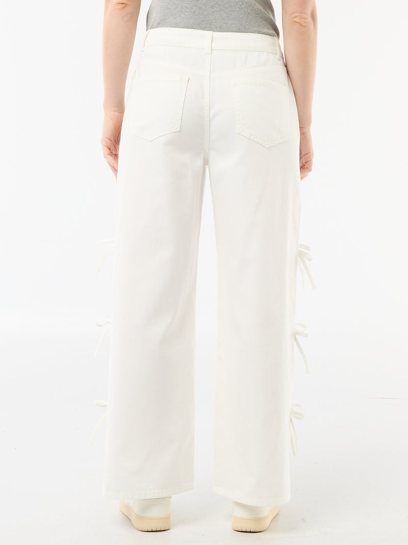 Pantalon large en twill pour femme Blanc - Kiabi