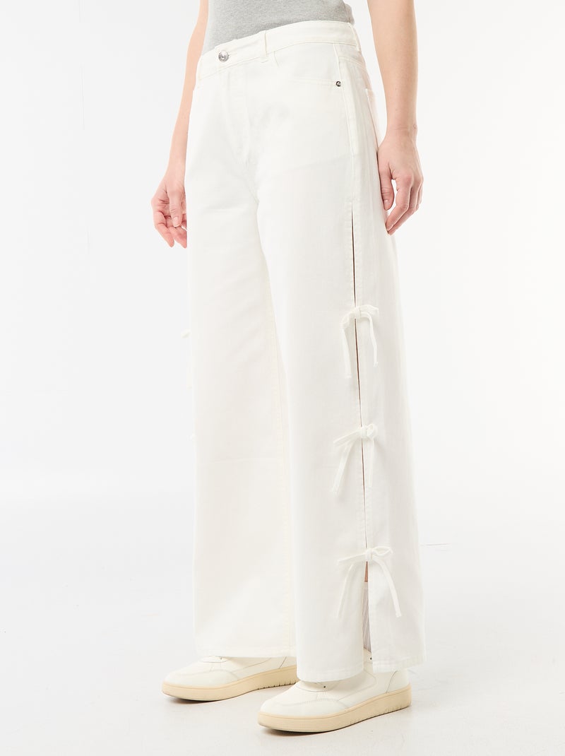 Pantalon large en twill pour femme Blanc - Kiabi