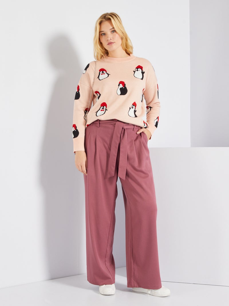 Pantalon large en twill Rose - Kiabi