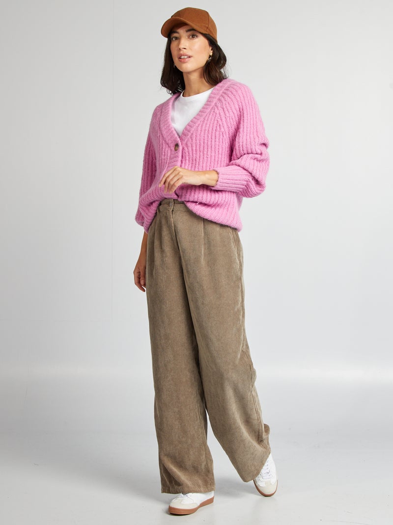 Pantalon large en velours Beige - Kiabi