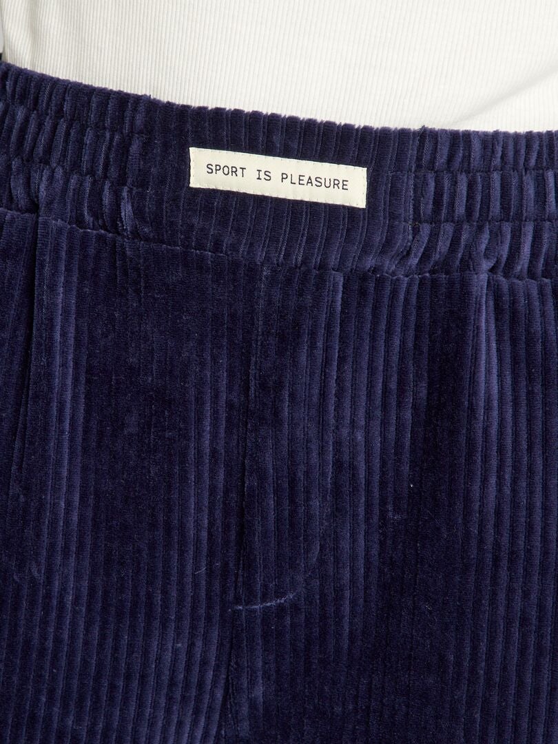 Pantalon Large Femme En Velours Côtelé - Taille Haute, Coupe-vent, Décontracté Business, Bleu - 2