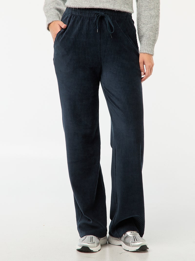 Pantalon large en velours côtelé Bleu marine - Kiabi
