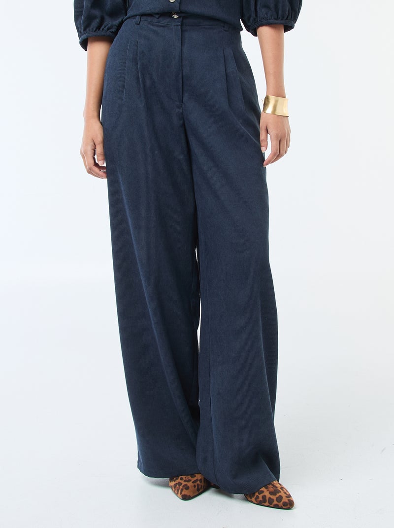 Pantalon large en velours côtelé Marine - Kiabi