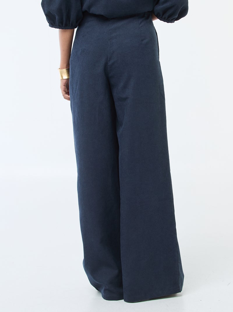 Pantalon large en velours côtelé Marine - Kiabi