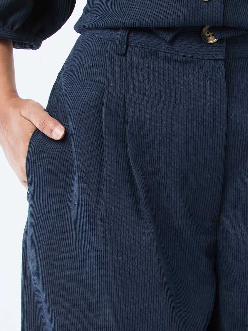 Pantalon large en velours côtelé Marine - Kiabi