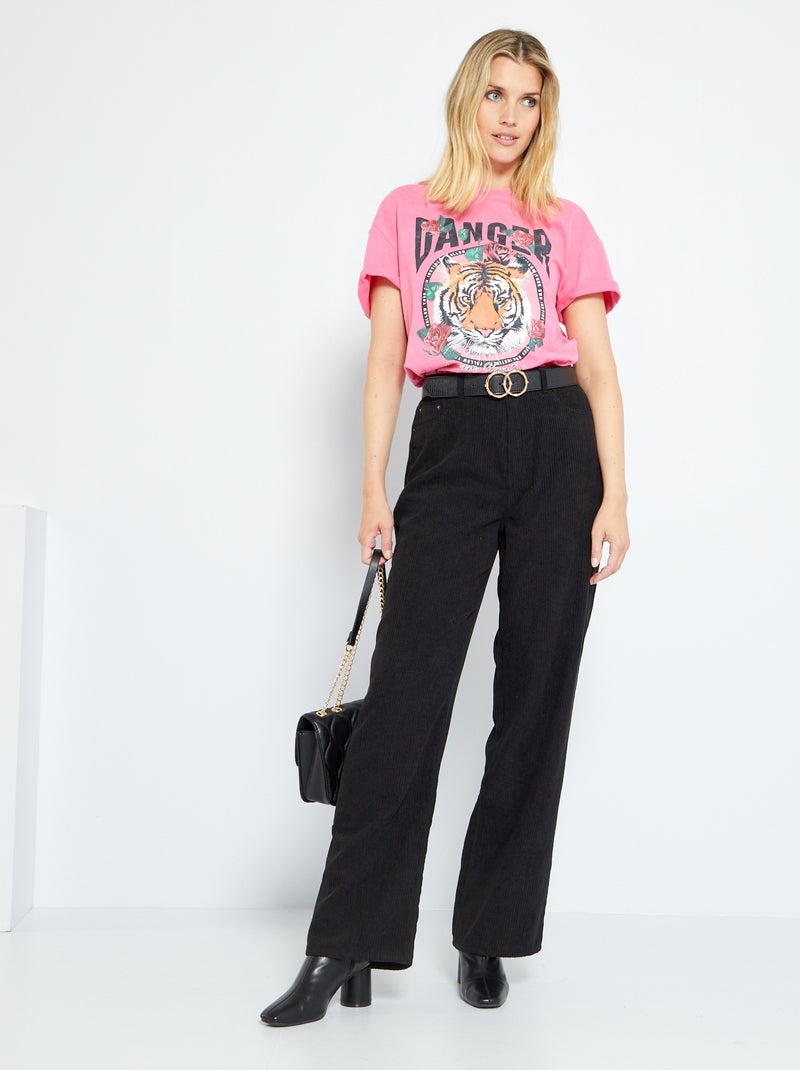 Pantalon large en velours côtelé noir - Kiabi