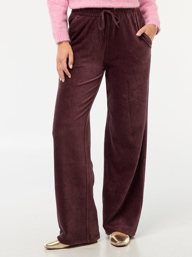 Pantalon large en velours côtelé Prune - Kiabi