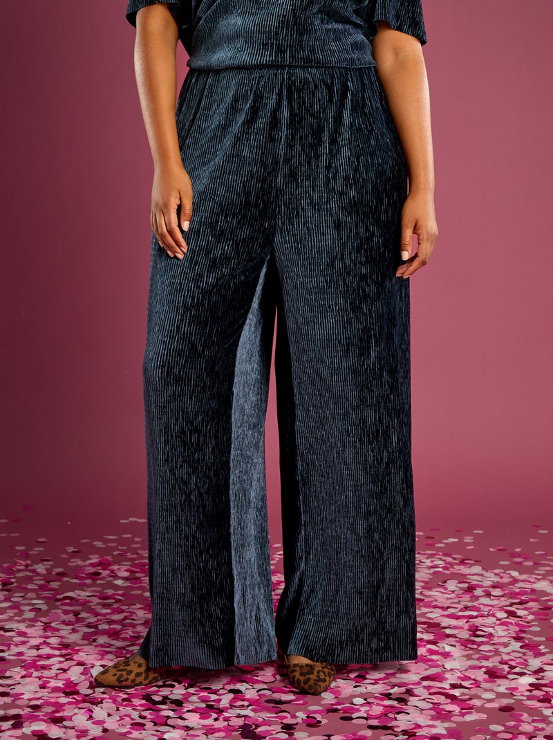 Pantalon large en velours côtelé uni Bleu - Kiabi