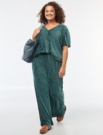 Pantalon large en velours côtelé uni