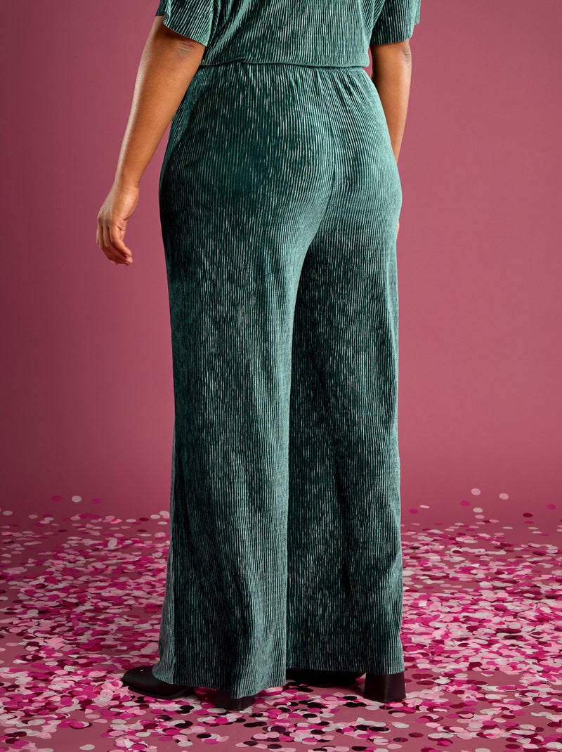 Pantalon large en velours côtelé uni Vert - Kiabi