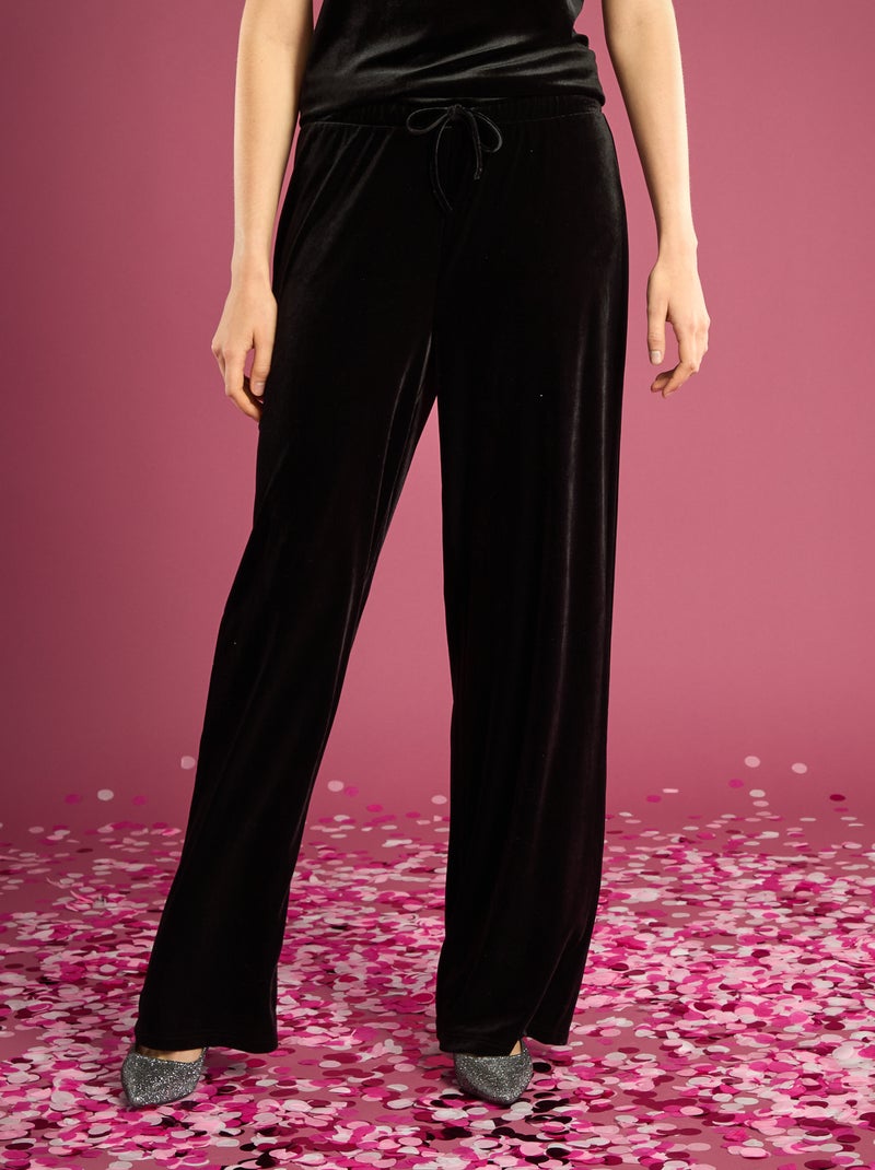Pantalon large en velours Noir - Kiabi