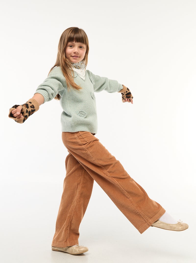 Pantalon large en velours uni Marron - Kiabi