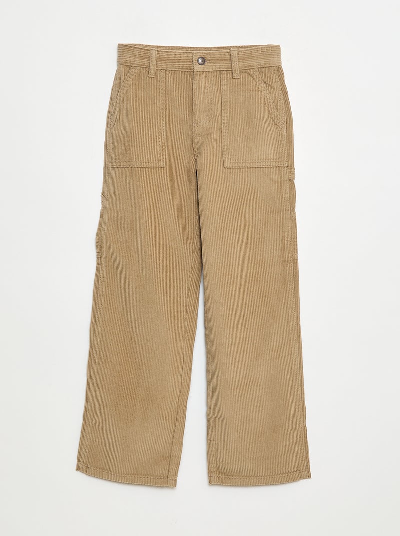 Pantalon large en velours uni Marron - Kiabi