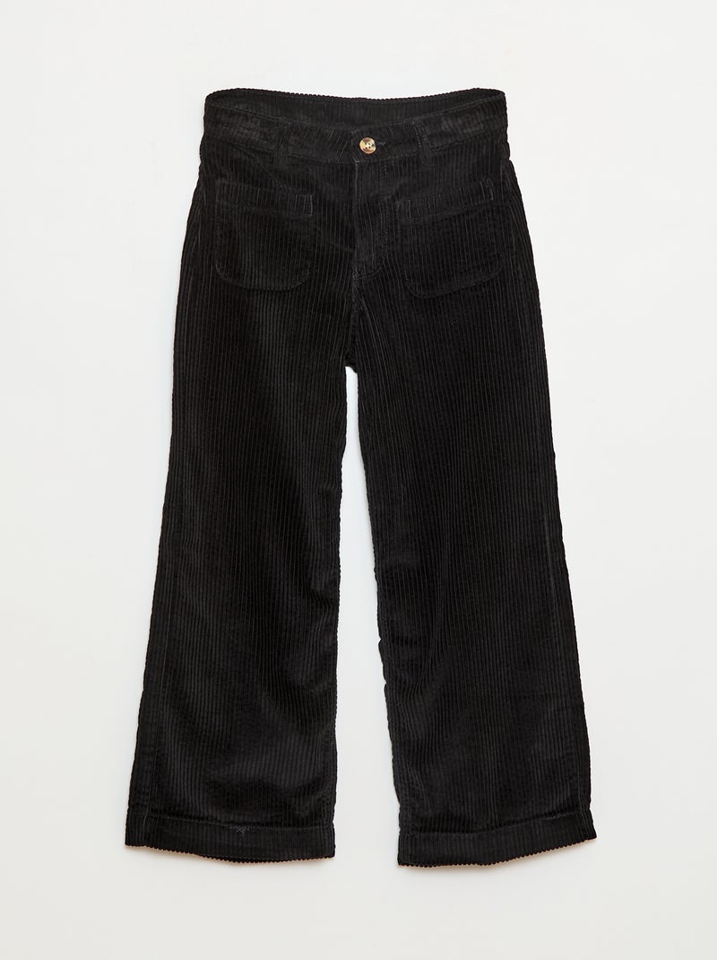 Pantalon large en velours uni Noir - Kiabi