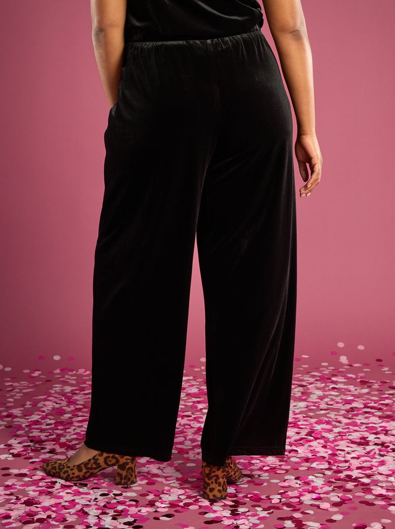 Pantalon large en velours uni Noir - Kiabi