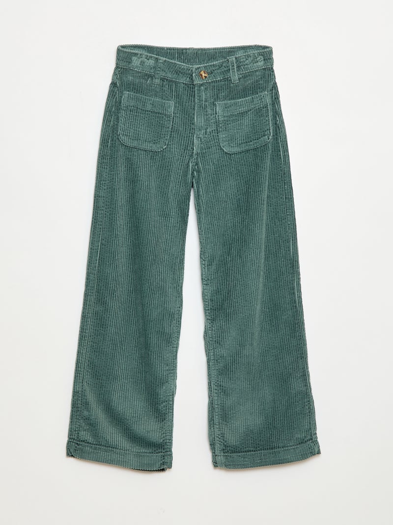 Pantalon large en velours uni Vert - Kiabi