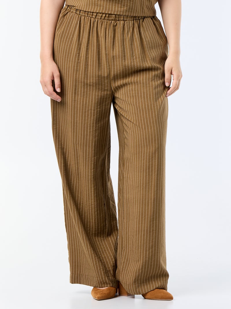 Pantalon large en viscose fluide Kaki - Kiabi