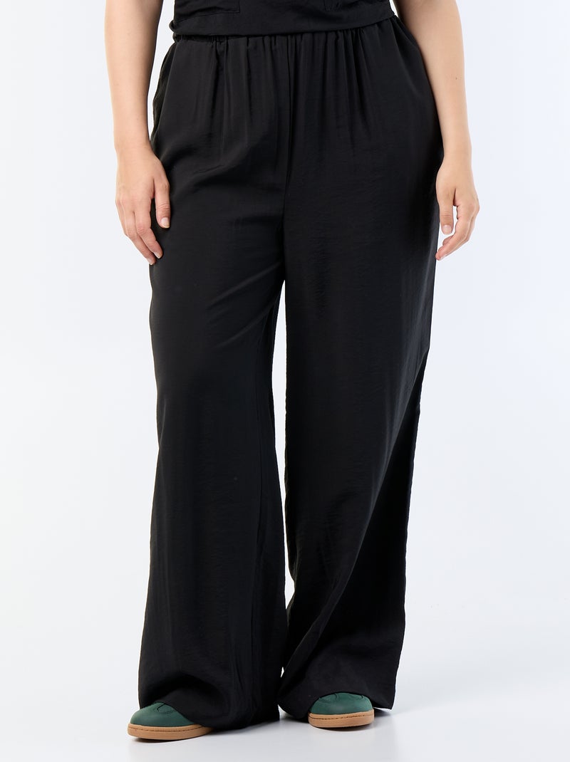 Pantalon large en viscose fluide Noir - Kiabi
