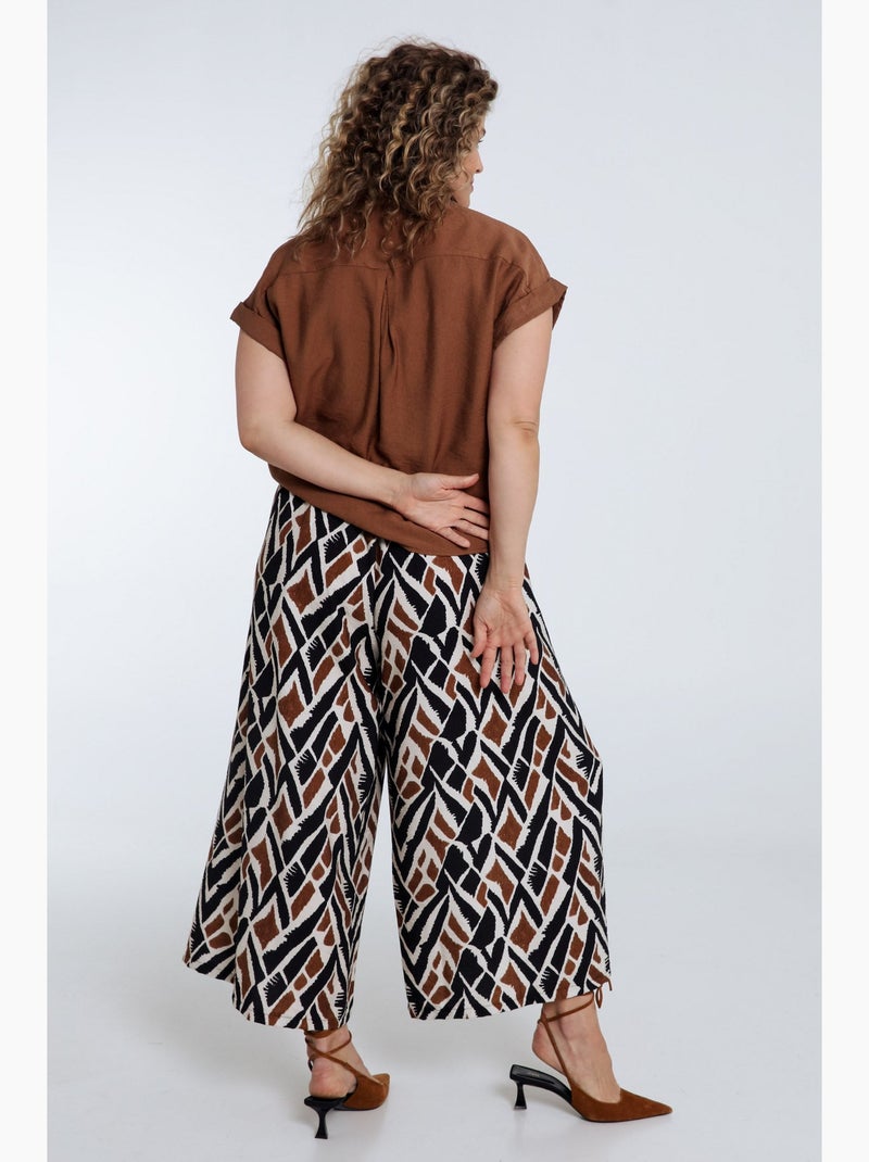 Pantalon large en viscose imprimé ethnique PAPRIKA Kaki - Kiabi
