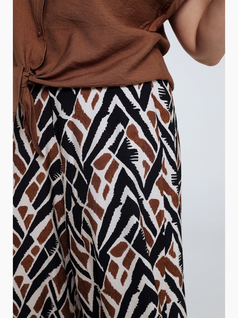 Pantalon large en viscose imprimé ethnique PAPRIKA Kaki - Kiabi
