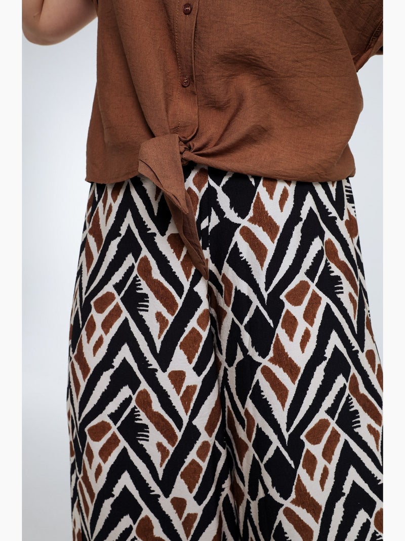Pantalon large en viscose imprimé ethnique PAPRIKA Kaki - Kiabi