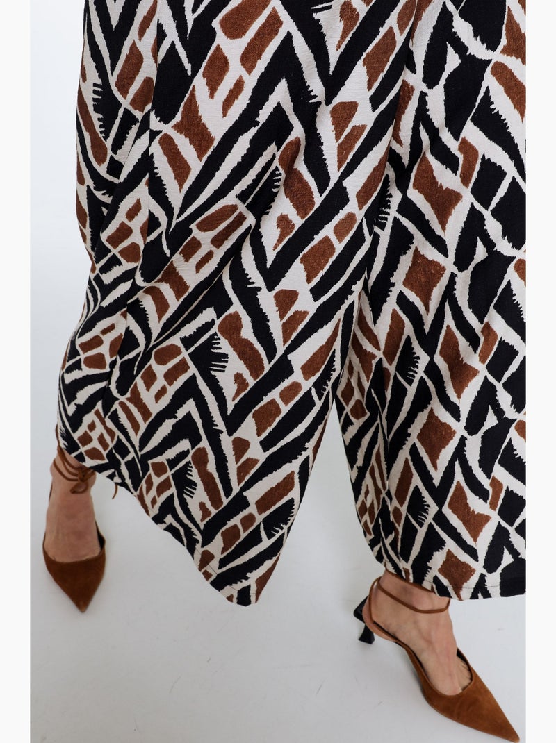 Pantalon large en viscose imprimé ethnique PAPRIKA Kaki - Kiabi