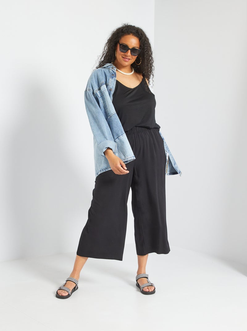 Pantalon large et cropped noir - Kiabi