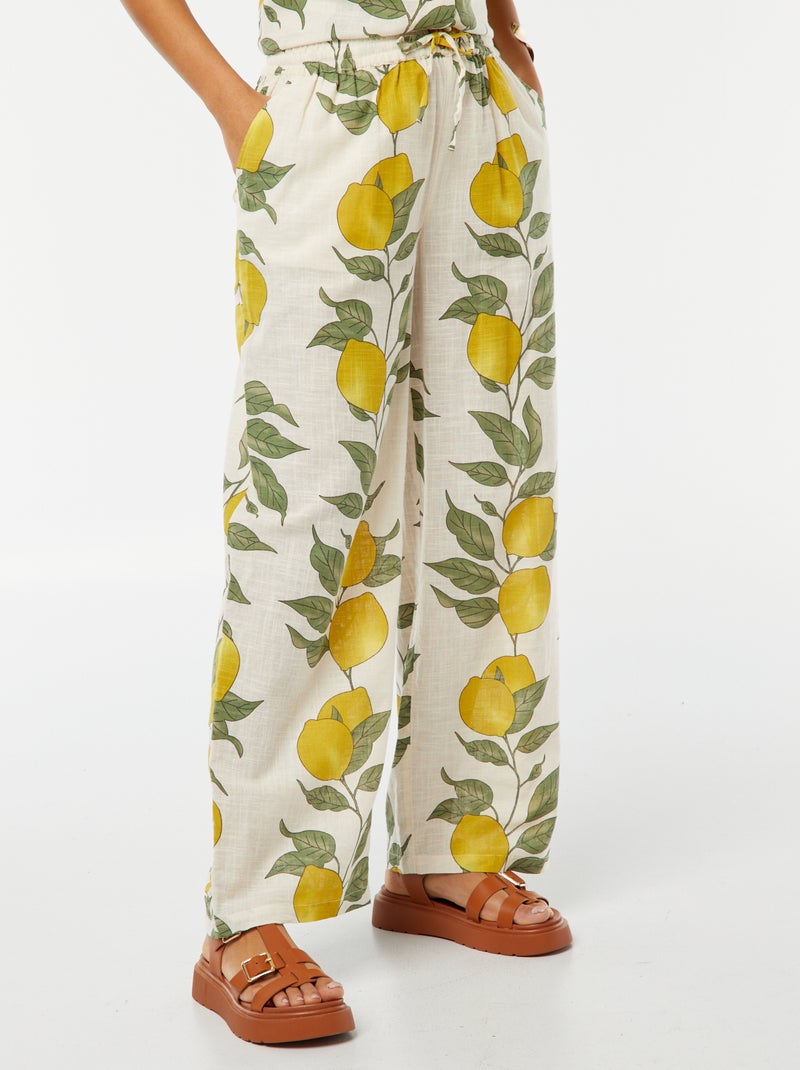 Pantalon large et fluide avec imprimé citron Beige - Kiabi