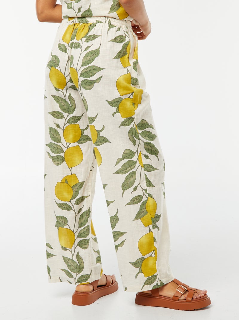 Pantalon large et fluide avec imprimé citron Beige - Kiabi