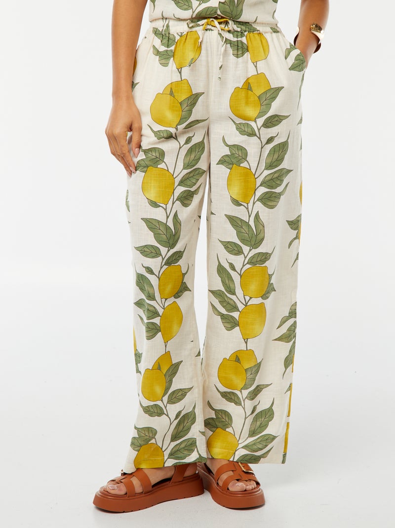 Pantalon large et fluide avec imprimé citron Beige - Kiabi
