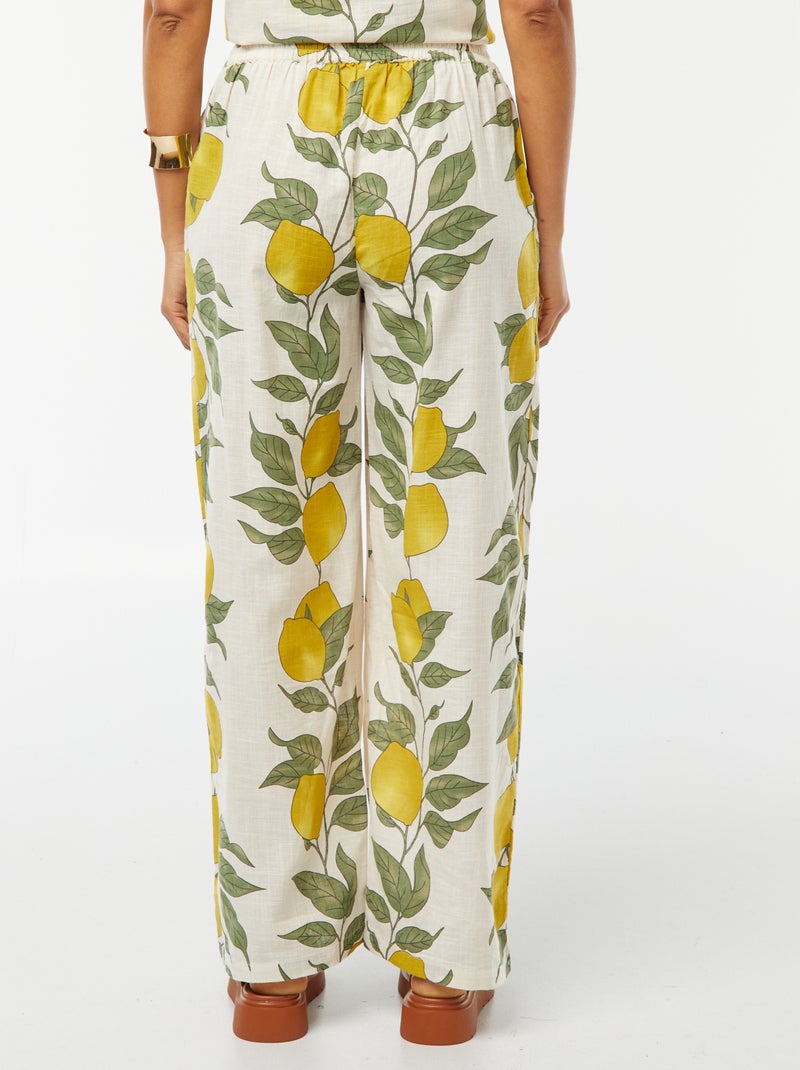 Pantalon large et fluide avec imprimé citron Beige - Kiabi