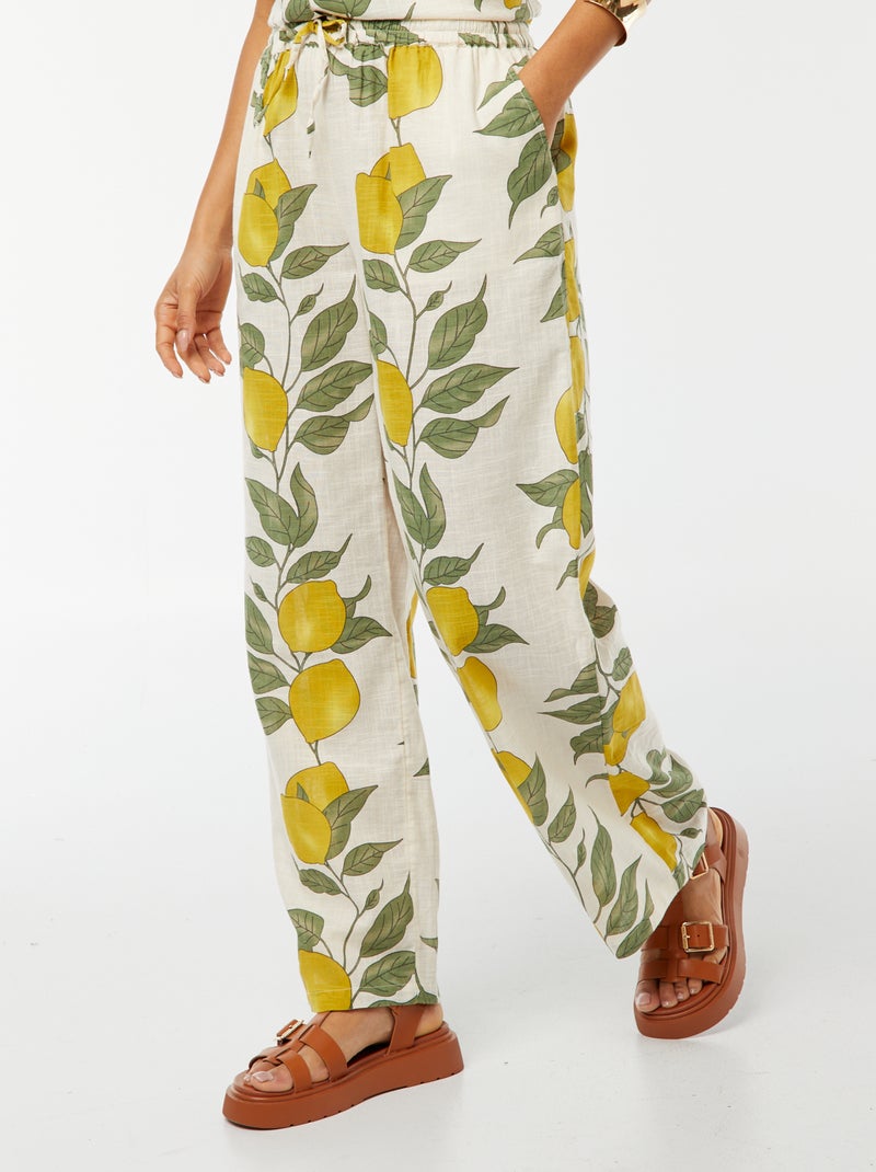 Pantalon large et fluide avec imprimé citron Beige - Kiabi