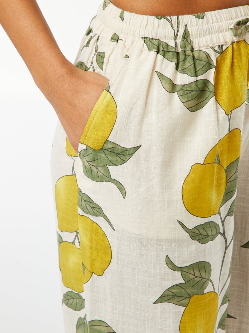 Pantalon large et fluide avec imprimé citron Beige - Kiabi