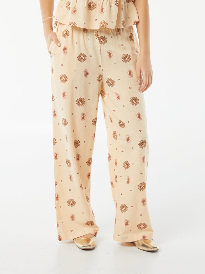 Pantalon large et fluide avec motif BEIGE - Kiabi