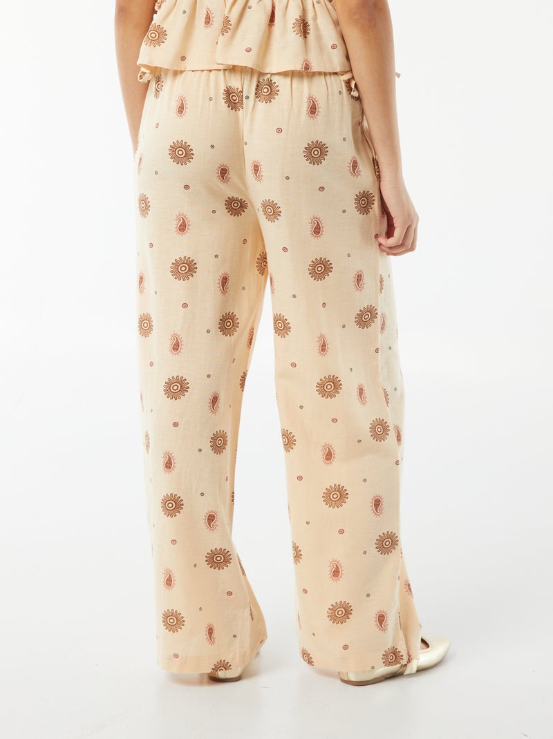 Pantalon large et fluide avec motif BEIGE - Kiabi