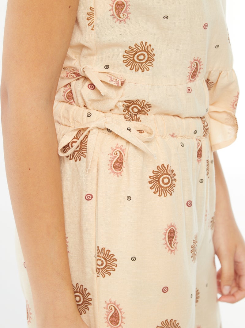Pantalon large et fluide avec motif BEIGE - Kiabi