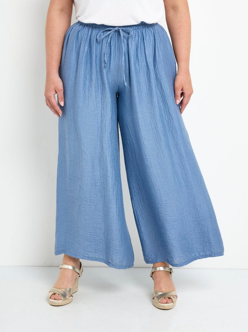 Pantalon large et fluide en lyocell Bleu denim - Kiabi