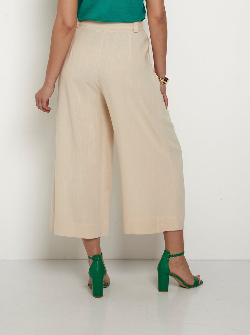 Pantalon large et fluide, lin et viscose Beige - Kiabi