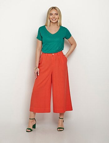 Pantalon large et fluide, lin et viscose