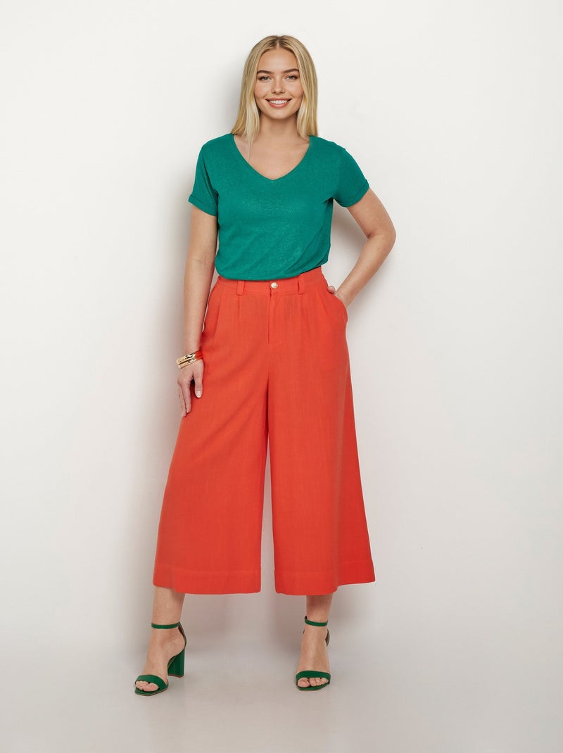 Pantalon large et fluide, lin et viscose Orange - Kiabi