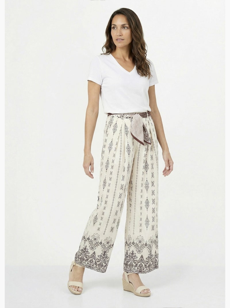 Pantalon large ethnique + foulard taille - AFIBEL Blanc - Kiabi