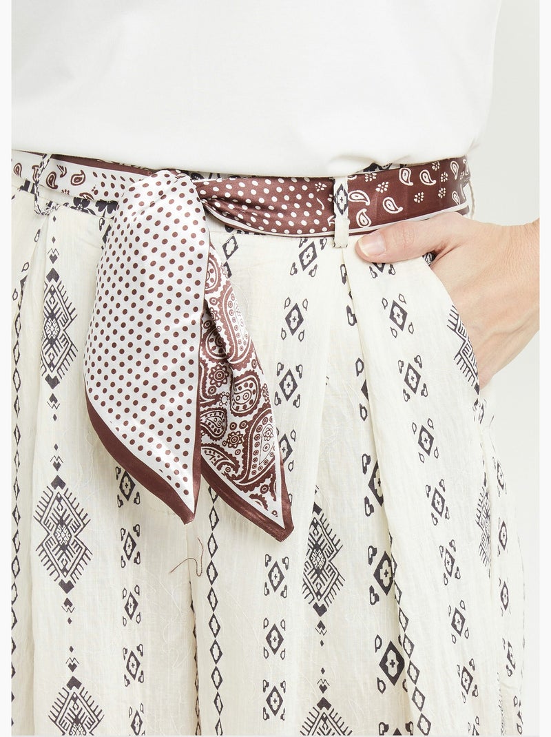 Pantalon large ethnique + foulard taille - AFIBEL Blanc - Kiabi