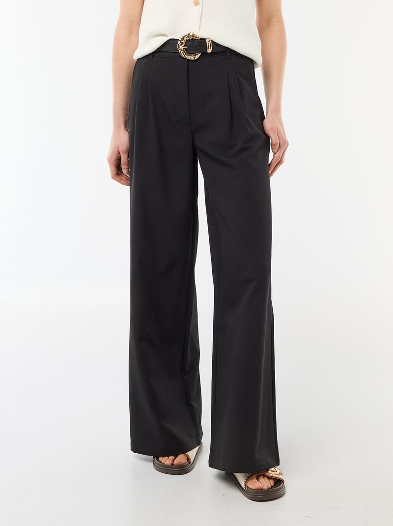 Pantalon large femme à pinces et ceinture Noir - Kiabi
