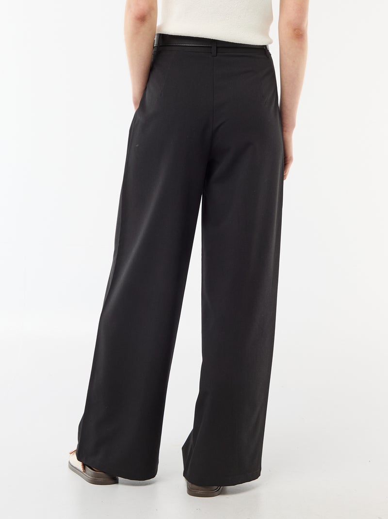Pantalon large femme à pinces et ceinture Noir - Kiabi