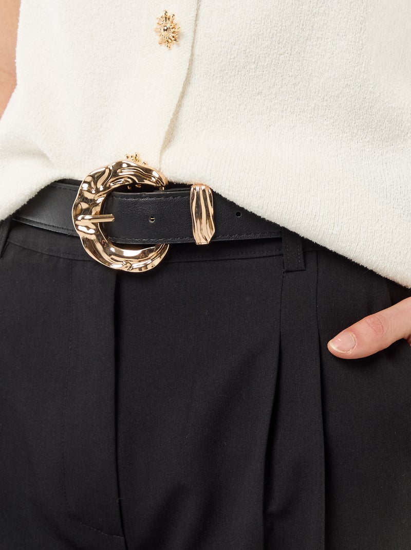 Pantalon large femme à pinces et ceinture Noir - Kiabi