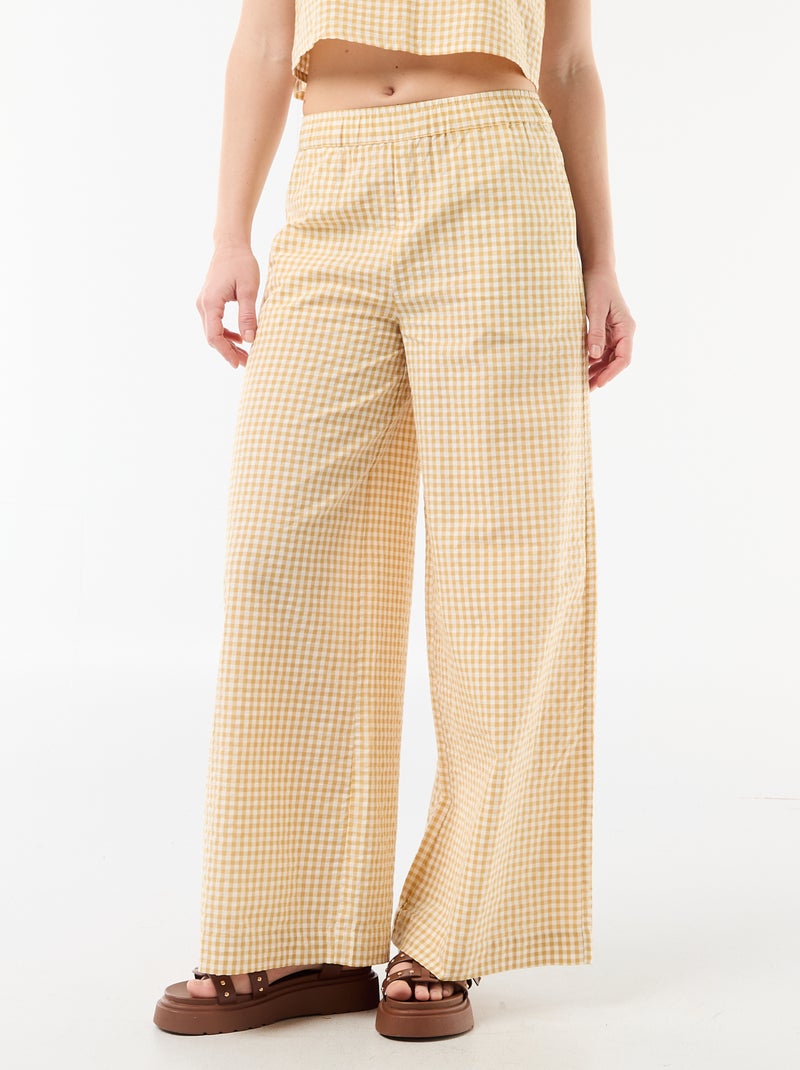 Pantalon large femme à taille élastiquée Beige - Kiabi