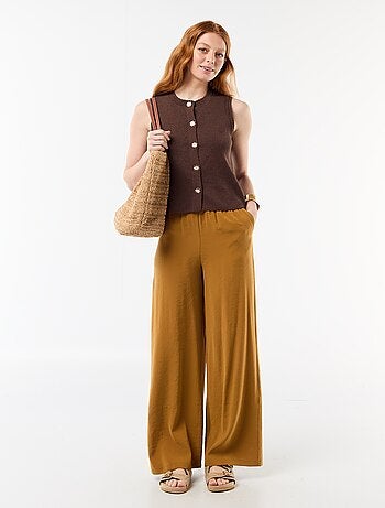 Pantalon large femme à taille élastiquée et lien à nouer